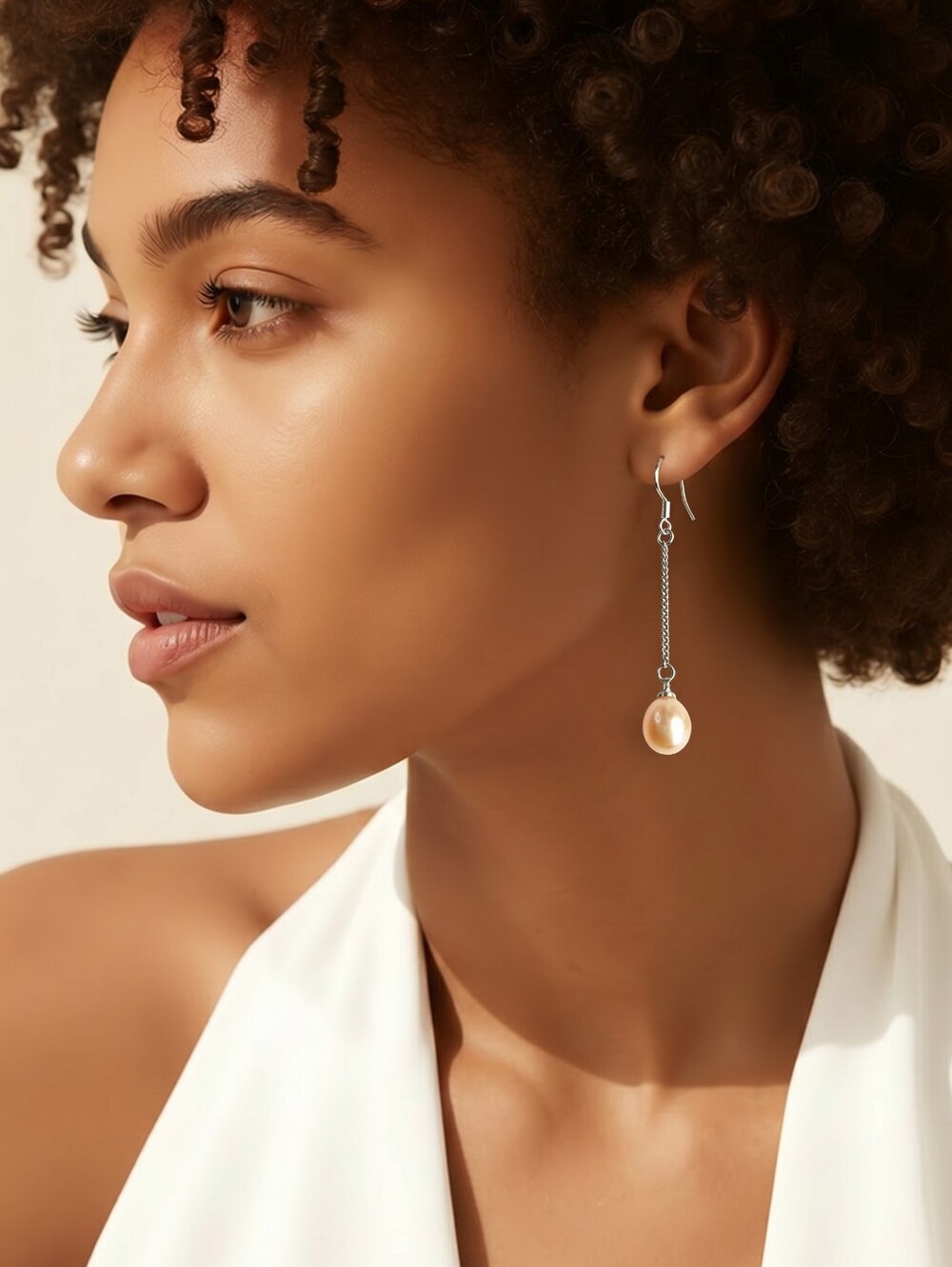 Blush freshwater pearl dangle drop earrings in Sterling Silver